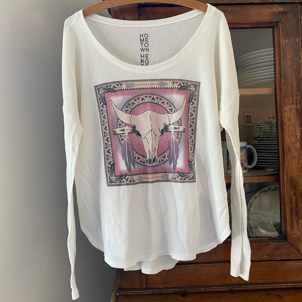 Urban Outfitters Cow Skull Thermal Long Sleeve Shirt